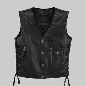 Chaleco de Motocicleta de Cuero Genuino para Hombre, con Correa Lateral Ajustable, Cierre de Cremallera, Ropa Exterior Cortavientos para Conducir en Invierno - Product Image 6