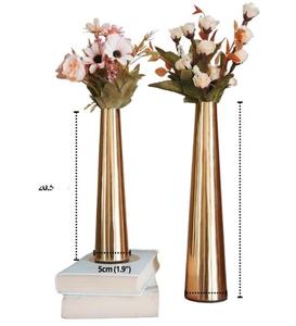 Vase à fleurs moderne en aluminium, finition dorée, design de luxe fait main, ensemble de 2 pièces entièrement personnalisables pour table de mariage ou de Pâques - Product Image 1