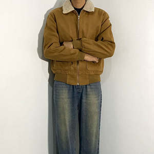 เสื้อแจ็คเก็ตขนเฟลซบุซับในแบบซิป ปักโลโก้ตามสั่ง คอปกพับได้ สำหรับผู้ชาย แจ็คเก็ตลำลองฤดูหนาว ชายเสื้อแบบริบ ทรงเข้ารูปทันสมัย - Product Image 3