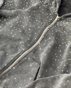 Custom Design Zip-up Sweatshirt Hip Hop Style Streetwear Hoodie for Men and Women Rhinestone & Crystal <b>Work</b> Graphic Hoodies - Product Image 4