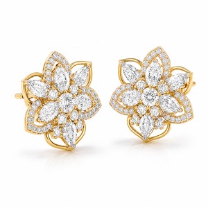 Boucles d'oreilles clous en diamant taille marquise en forme de fleur, plaqué or 18 carats, bijoux de luxe pour femme, pour mariage - Product Image 3