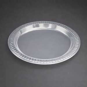 Assiettes rondes jetables argentées avec bord tressé pour la vaisselle de mariage et de fête - Product Image 1