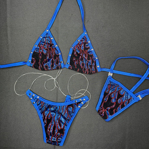 Women Cherry Print <b>Bikini</b> <b>Set</b> <b>Red</b> Trim Rhinestone Decoration Stretch Spandex Polyester Two Piece Swimwear Fashion 2026 - Product Image 2