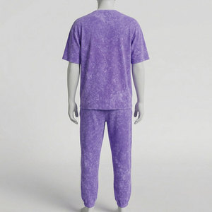 Conjunto de Camiseta y Pantalones de Felpa a Cuadros Morados para Hombre, Estilo Casual, 220g, Transpirable, para Otoño - Product Image 2