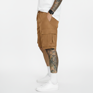 2026 Summer Casual Men's Elastic Basic Solid Breathable Drawstring 100% Cotton Knee Length Washed Cargo Shorts - Product Image 2