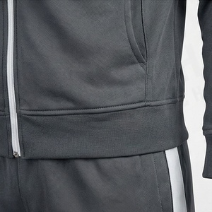 Survêtement gris foncé pour homme avec fermeture éclair intégrale et rayures blanches, col montant, vêtements de sport décontractés, tenue d'automne, respirant, polyester et coton - Product Image 5