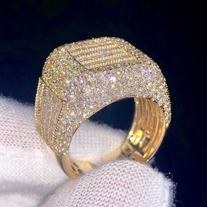 Gold Plated 925 Sterling <b>Silver</b> Moissanite <b>Ring</b> Iced Out Baguette Cut Hip Hop Statement <b>ring</b> for <b>Men</b> - Product Image 6