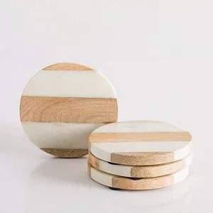 Contemporary Marble Wood Coasters For Coffee Mug Glass Cup <b>Table</b> Surface <b>Protection</b> - Product Image 3