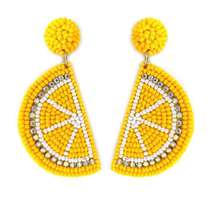 Luxury Trendy Hand Embroidery Lemon <b>Seed</b> Beaded Drop Earrings <b>Super</b> Fun Cute Unisex by blossom craft india - Product Image 1