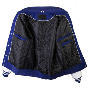 Custom Royal Blue Men's Varsity <b>Jacket</b> White Leather Sleeves Quilted Lining with Inside Pocket Premium Letterman <b>Baseball</b> <b>Jacket</b> - Product Image 4