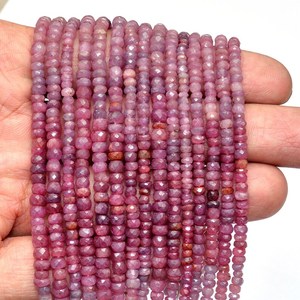 Cuentas facetadas de rubí de 4mm-5mm, piedras preciosas naturales raras de rubí indio, cuentas de rubí con tonalidades para la fabricación de joyería. - Product Image 1