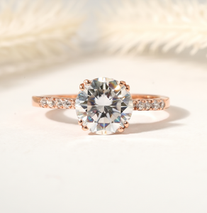 Bague solitaire Art Déco en platine, demi-alliance en or massif 10K 14K 18K avec diamant rond de laboratoire certifié IGI, bague de fiançailles - Product Image 2
