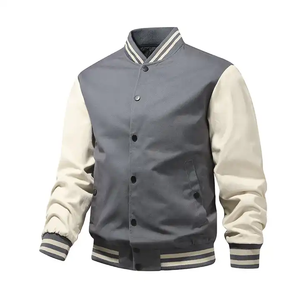 2024 Custom High Quality Unisex Light Grey Varsity Baseball <b>Jacket</b> Stand Cartoon Print Breathable Knitted Sheep Fur Eco-Friendly - Product Image 1