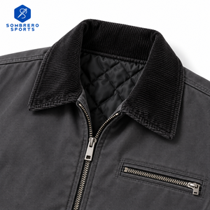 Blouson Bomber Homme Gris Foncé SOMBRERO SPORTS 2026 en Toile avec Fermeture Éclair, Col Rabattable, Coupe-Vent Décontracté pour l'Hiver - Product Image 4