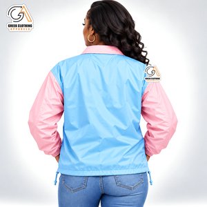 Chaqueta Universitaria Gamma Phi Delta Lista para Enviar, Impermeable, Ecológica, Ligera, Rosa y Azul, con Letras Bordadas - Product Image 2