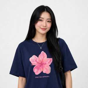 เสื้อยืดโอเวอร์ไซส์สีน้ำเงินกรมท่าสำหรับผู้หญิง คอกลม แขนสั้น ลำลอง ใส่สบายสำหรับฤดูร้อน - Product Image 6