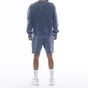 100% Cotton Sportswear Crew Neck Custom Tracksuits Summer <b>Shorts</b> and Sweatsnirt Jogger SetAcid Wash <b>Men</b> 2 Piece <b>Short</b> Set - Product Image 1
