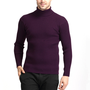 AL SWANS INTERNATIONAL Pull col roulé côtelé noir pour homme, manches longues, tricoté, couleur unie, coton anti-boulochage, automne - Product Image 2