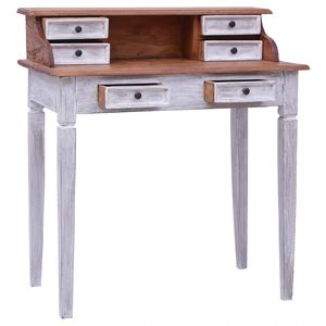 Escritorio compacto de madera maciza de caoba, natural y blanco, escritorios para computadora - Product Image 2