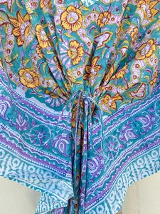 Bata Kimono con Estampado de Dibujos Animados para Mujer, 100% Algodón, Camisón de Verano Hecho a Mano, Cuello en V, Cintura Elástica, Largo hasta la Rodilla - Product Image 2