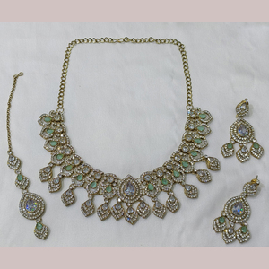 Austrian <b>Gold</b> Plated Crystal Stone Necklace <b>Set</b> with Earrings Maang Tikka | Indian Ethnic Bridal Wedding Anniversary <b>Jewelry</b> <b>Set</b> - Product Image 5