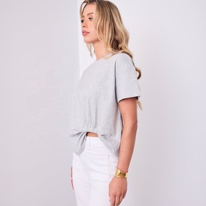 Camiseta Corta de Algodón 100% para Mujer, Cuello Redondo, Manga Corta, Color Gris, Ajuste Holgado, Tejido Transpirable, Estilo Jersey - Product Image 6