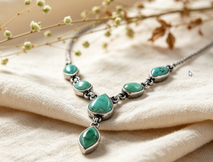 Art Palace Turquoise Pendant Necklace 925 <b>Silver</b> Vintage Style Women's Jewelry Water Drop Bezel Setting Link Chain - Product Image 1