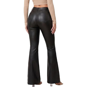 Pantalones de Cuero Genuino para Mujer, Cintura Alta, Corte Regular, Elásticos, de Cuero Sintético, Rectos, Ecológicos, Transpirables, Casuales - Product Image 4