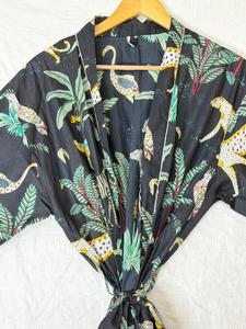 Robe Kimono en Coton Imprimé Jungle, Peignoir Léger, Imprimé Bloc, Style Bohème, Tenue d'Été, Robe de Plage et de Spa, Unisexe - Product Image 2