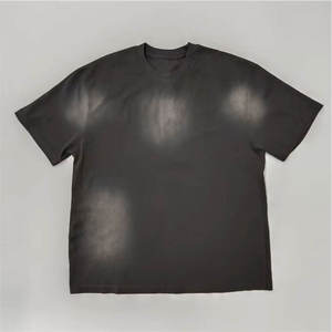 T-shirt oversize noir délavé pour homme, coton lourd, style streetwear vintage, décontracté - Product Image 1