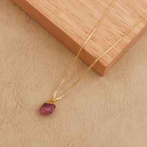 Collar con Colgante de Rubí Rosa Natural en Bruto, Cadena de Tungsteno, Joyería de Cristal Curativo para Fiestas - Product Image 3