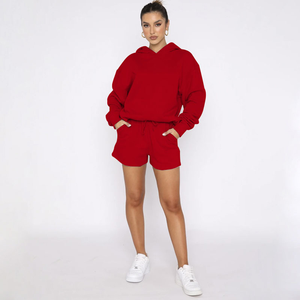 Nouvel ensemble sweat à capuche et short pour femme, design solide, nouveau style, best-seller, ensembles pour femme, logo personnalisé, ensemble short et sweat à capuche pour femme, prix bas - Product Image 2
