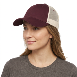 Burgundy Mesh Trucker <b>Cap</b> 6-Panel Adjustable Unisex Casual Hat Spring <b>Summer</b> Solid Color Adult Baseball <b>Cap</b> - Product Image 4