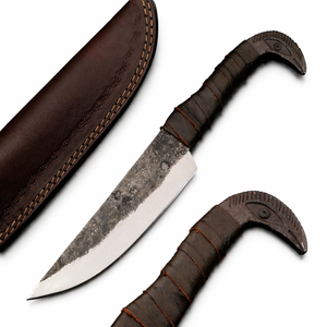 มีดแคมป์ปิ้งไวกิ้งเหล็กกล้าคาร์บอนทำมือแบบกำหนดเองของ Smith พร้อมด้ามจับรูปหัวอีกา ใบมีดตรงขนาด 5 นิ้ว รับผลิตแบบ OEM/ODM - Product Image 1