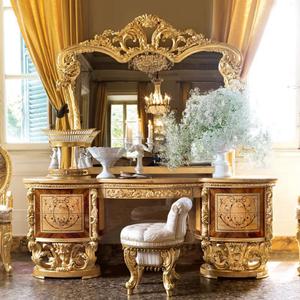 Juego de Muebles de Dormitorio de Lujo con Acabado Dorado, Diseño de Mariposa, Estilo Europeo, Tamaño King, en Madera de Caoba, con Almacenamiento - Product Image 6