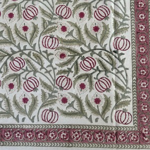 Handblock Printed Floral Cotton Indian <b>Tablecloth</b> Handmade Modern Dining Tablecover Linen Decor - Product Image 6