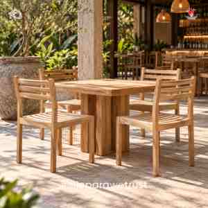 Silla de Comedor Moderna de Madera de Teca Sólida para Exteriores, Asiento de Listones, Sin Brazos, para Restaurante, Cafetería, Hotel, Jardín, Patio - Product Image 1