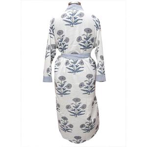 Robe de chambre kimono traditionnelle indienne en coton, col en V, longue, à manches longues, respirante, imprimée à la main, pour femme - Product Image 6