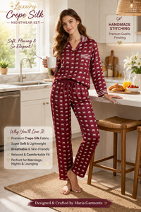 Women Crepe Silk Pajama Set Elephant Print Long Sleeve Nightwear V Neck Shirt Long Pants Casual Lounge Wear Set - Product Image 3