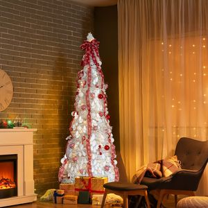 Albero di Natale Pre-Illuminato da 2,1 m con 170 Luci Calde e Decorazioni Rosse - Albero Artificiale Pop-up per Casa o Ufficio - Product Image 5