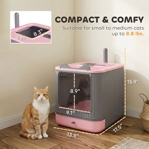 Lettiera per Gatti Media con Coperchio in PP, Ingresso Frontale e Uscita Superiore, Paletta, Ampio Spazio Interno, Rosa, Sacchetto Deodorante, Toilette Chiusa per Gatti - Product Image 2