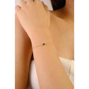14K <b>Gold</b> Deep Blue Sapphire Heart Chain Bracelet-Fine <b>Bangle</b> - Product Image 6