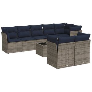 Juego de sofás de patio de ratán sintético gris de 9 piezas con cojines, muebles duraderos para exteriores - Product Image 2
