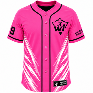 เสื้อเบสบอล WARPRO INDUSTRY สีชมพู แบบซับลิเมชั่น แขนสั้น ติดกระดุมด้านหน้า แห้งเร็ว ระบายอากาศได้ดี สำหรับผู้ใหญ่ - Product Image 2