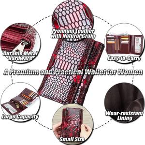 Cartera Corta de Cuero Genuino para Mujer, Diseño Vintage, Color Rojo Serpentina, Impermeable, con Ranuras para Tarjetas de Crédito - Product Image 5