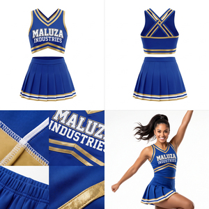 Ensemble d'uniformes de pom-pom girl pour adultes MALUZA INDUSTRIES, personnalisés par sublimation, respirants, en spandex/polyester, avec hauts et jupes - Product Image 5