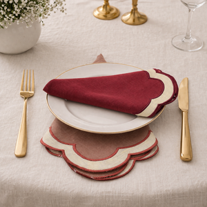 Luxury Linen Embroidered Scallop Edge <b>Table</b> Napkin and Placemat <b>Set</b> Handmade Elegant <b>Dining</b> <b>Table</b> Decor for Wedding Hotel - Product Image 2