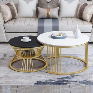 Modern Durable Lightweight <b>Decorative</b> Coffee <b>Table</b> with Wood <b>Top</b> Iron Frame Easy Clean Stacking Nesting Living Room Set 2 Piece - Product Image 2