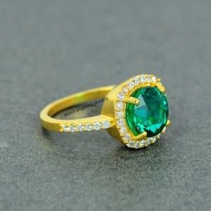 Anillo de piedra preciosa esmeralda chapado en oro de 14k para mujer - Product Image 2
