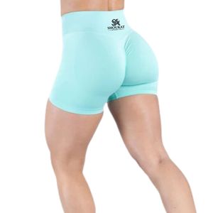 Pantalones Cortos Deportivos para Mujer, Color Cian Claro, Cintura Alta, Elásticos, para Gimnasio, Fitness, Running, Yoga, Entrenamiento, Ropa Deportiva - Product Image 3